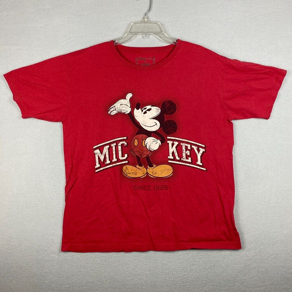 Disney Store Men's XL Crewneck T-Shirt Red Organic Cotton Mickey Mouse Vintage